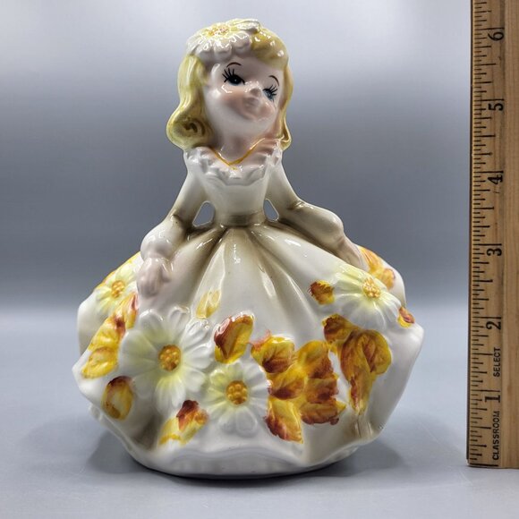 Vintage Relpo 6081 Girl Head Vase Planter Yellow Daisy Flowers Made In Japan - Picture 16 of 16